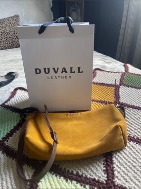 DUVALL Mustard Suede Crossbody Bag